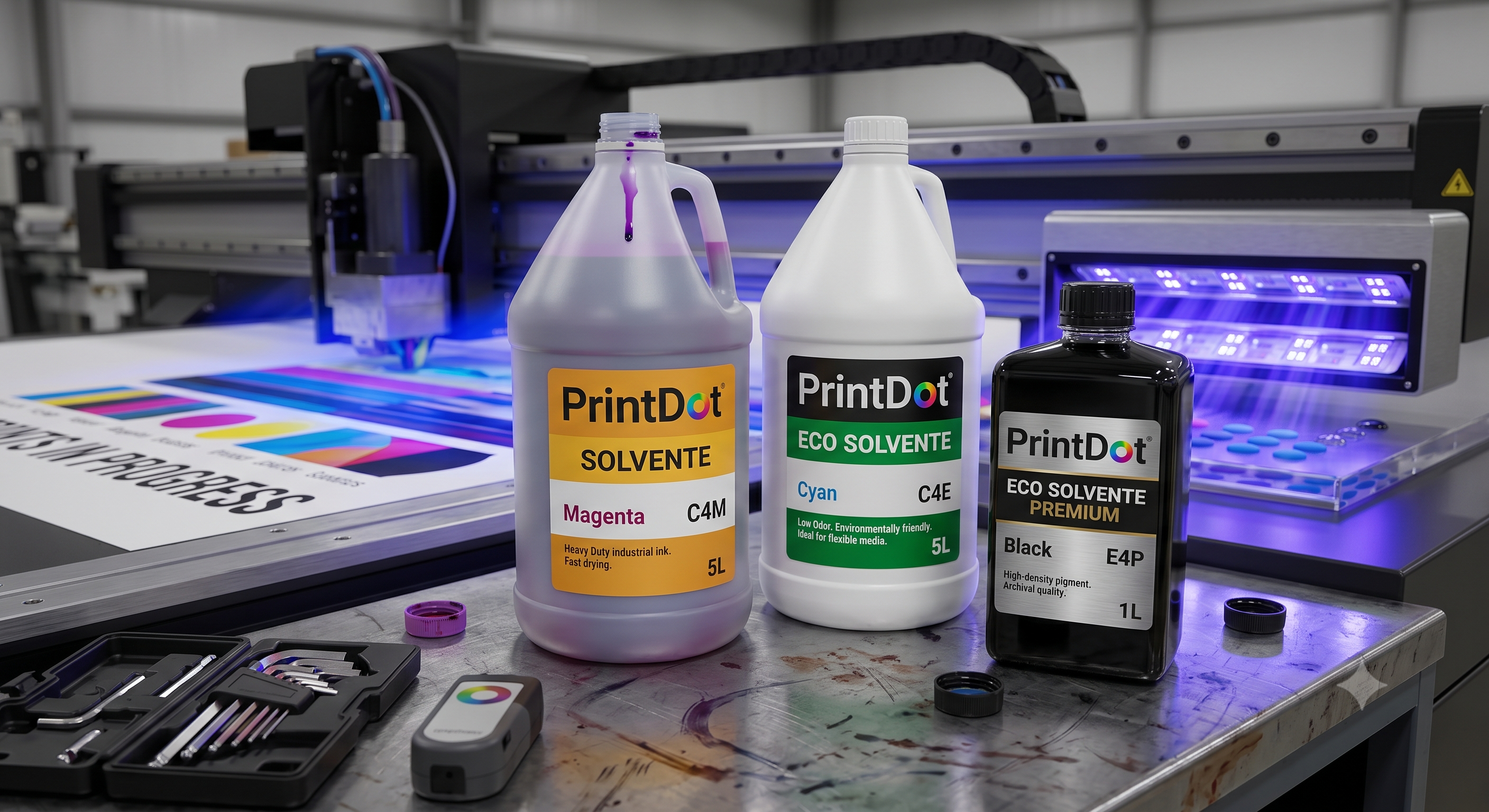 Tintas eco solventes y solventes PrintDot
